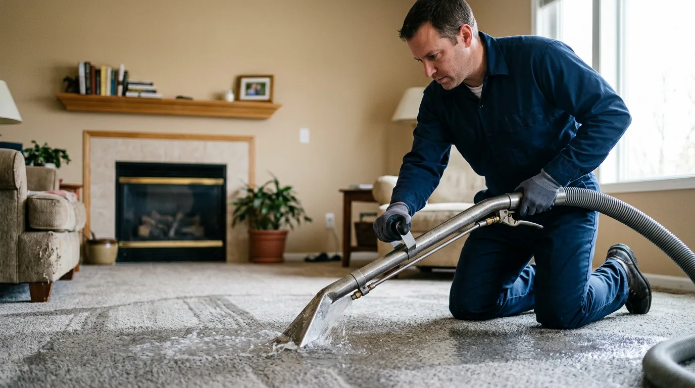 Water damage restoration technician working near Portia, AR